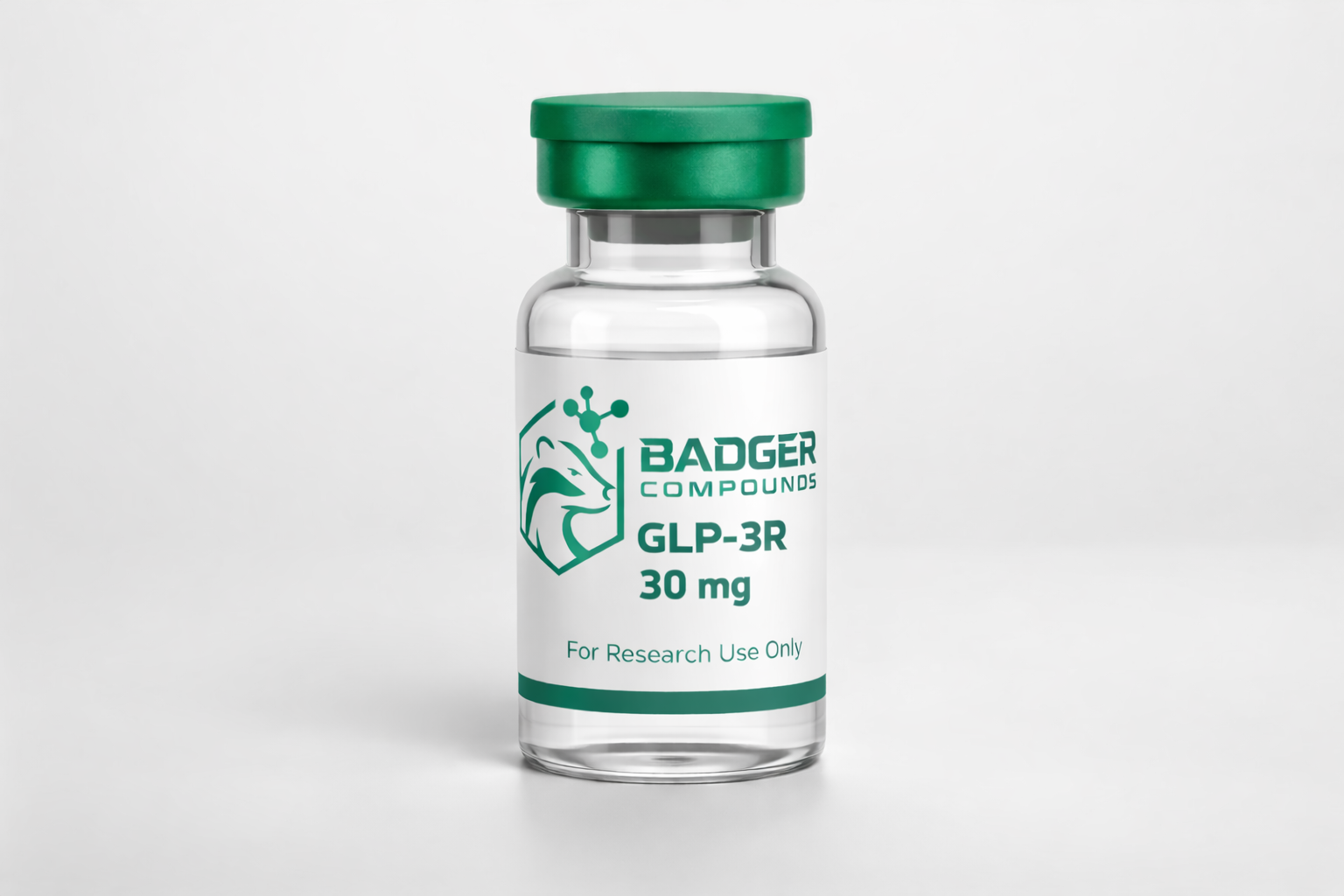 30mg vial of GLP-3R with Badger Compounds Logo