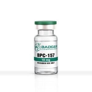 10 mg vial BPC-157 with Badger Compounds Logo