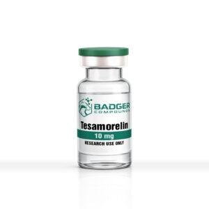 10mg vial of Tesamorelin with Badger Compounds Logo