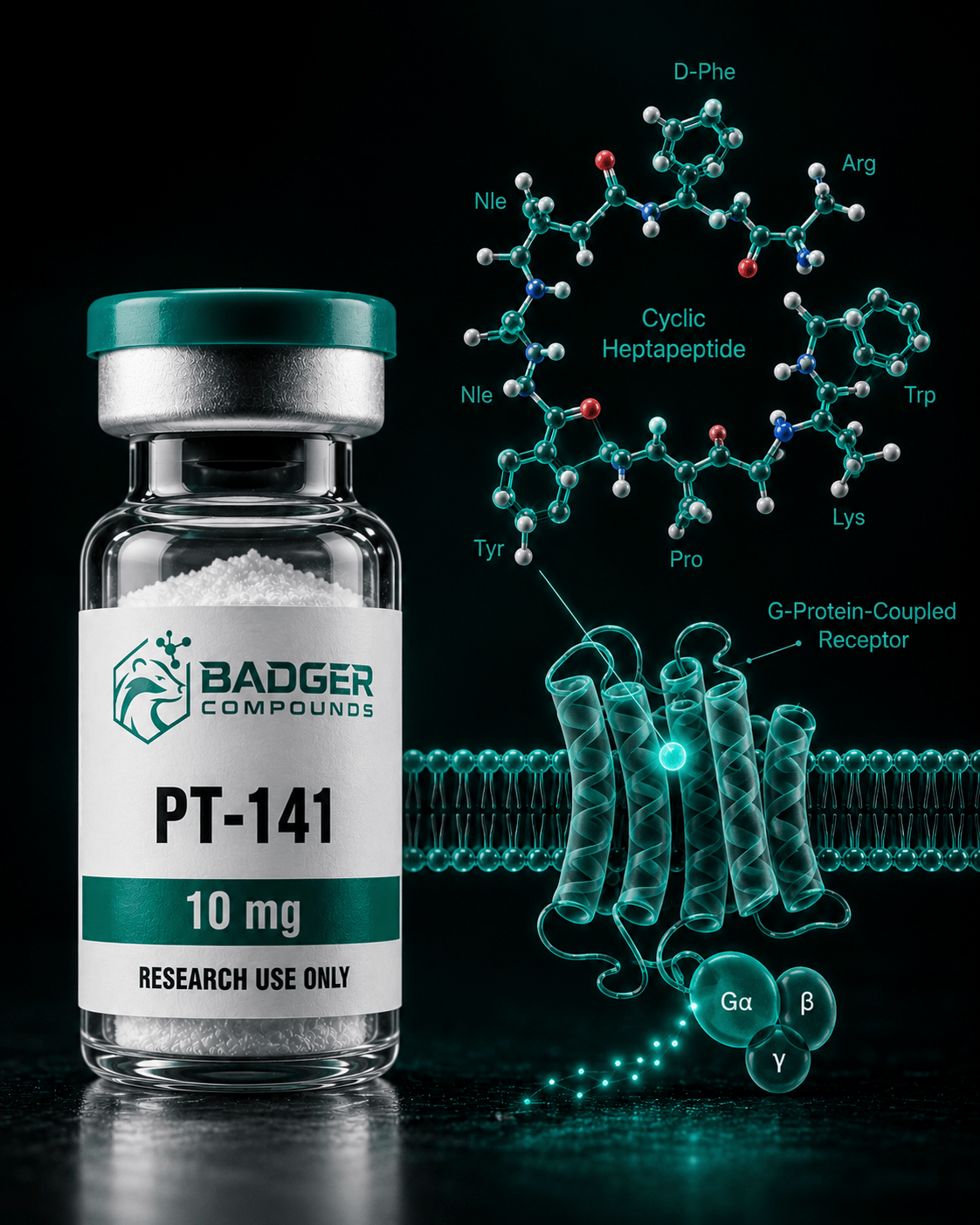 PT-141 bremelanotide melanocortin receptor research peptide vial