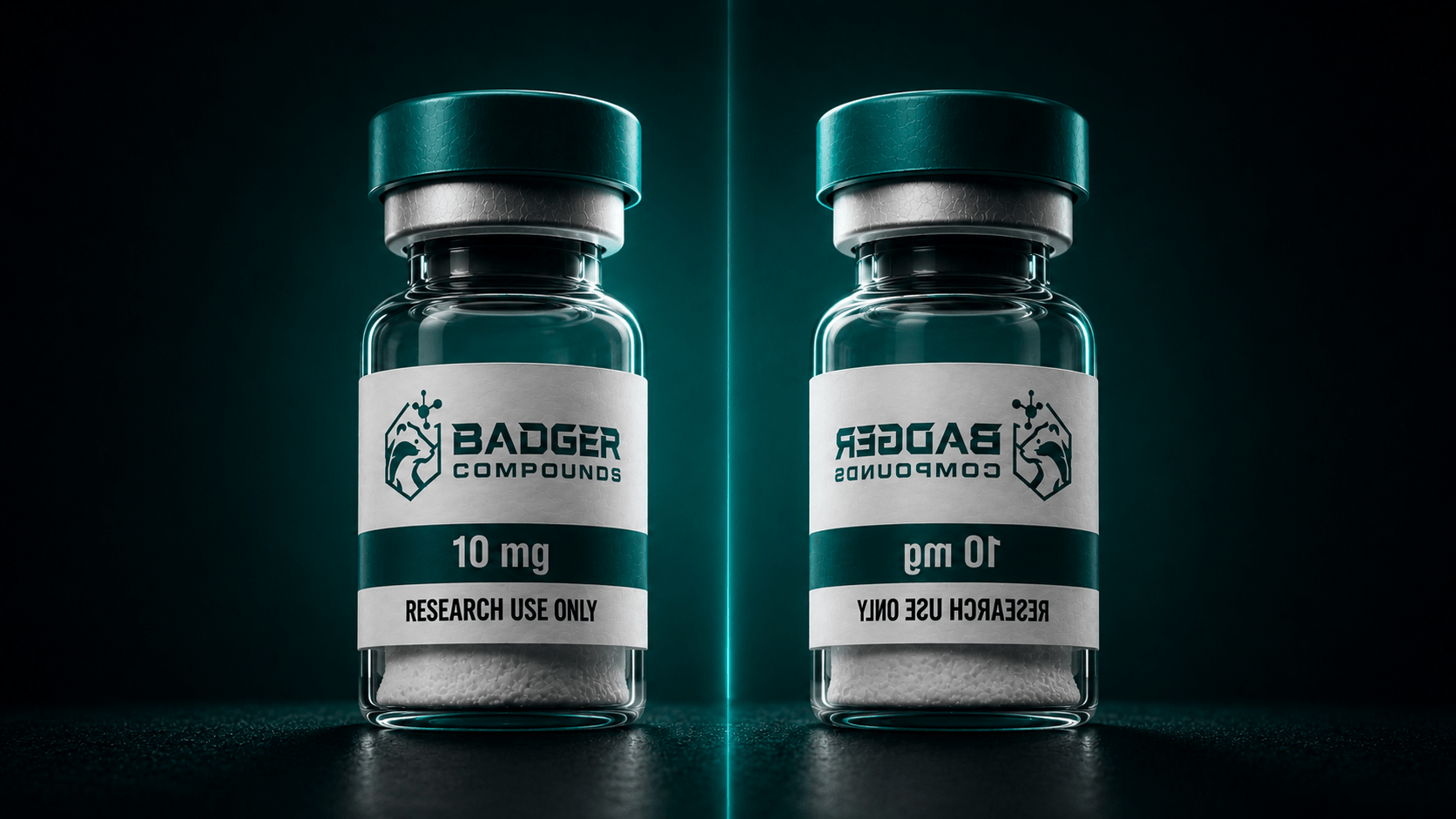 D vs L amino acids shown as mirror-image research peptide vials illustrating molecular chirality