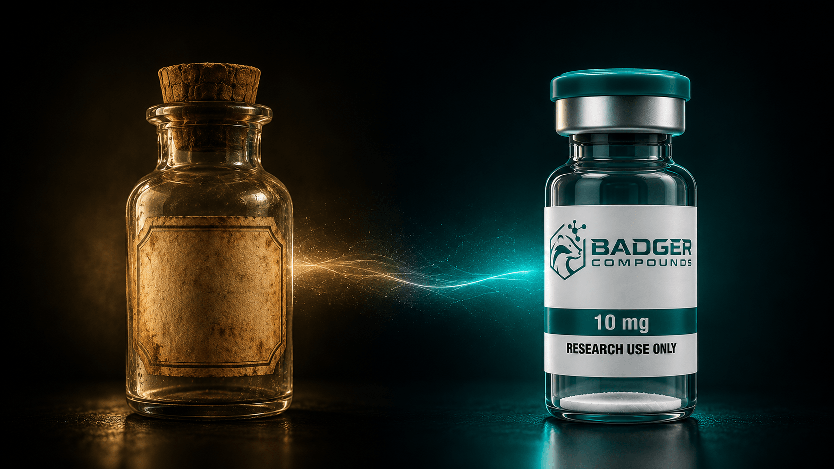History of insulin illustrated by a research peptide vial evoking the first peptide drug ever discovered