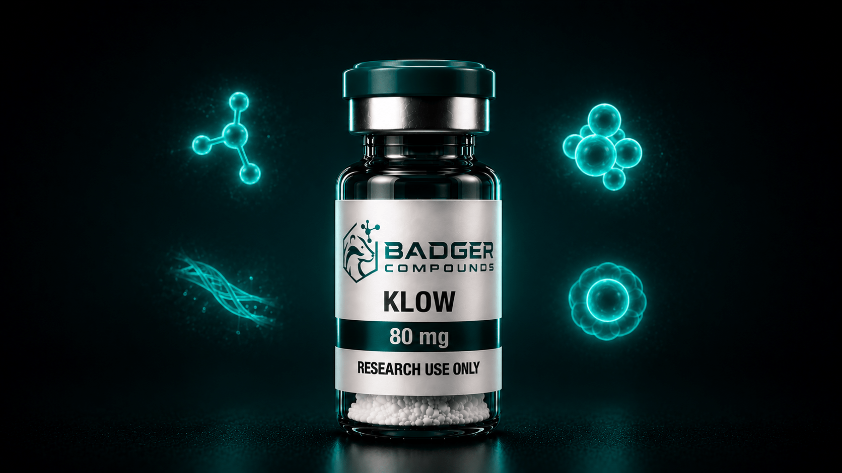 KLOW-80 peptide blend vial showing its four-compound composition