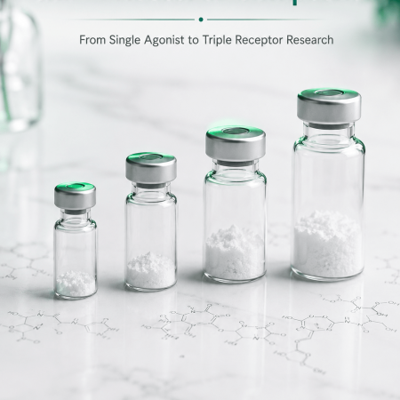 Evolution of GLP-1 research compounds from semaglutide to tirzepatide to retatrutide - Badger Compounds
