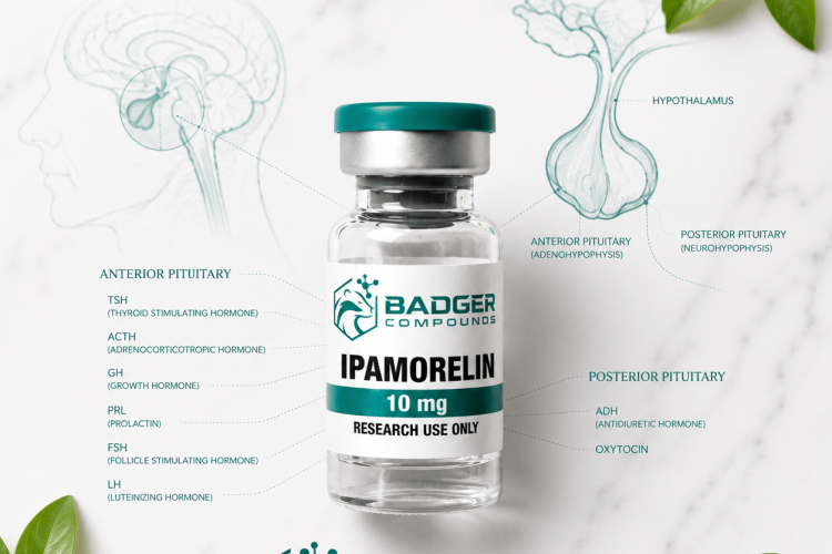 Ipamorelin growth hormone secretagogue research - GHS-R1a agonist peptide investigation - Badger Compounds