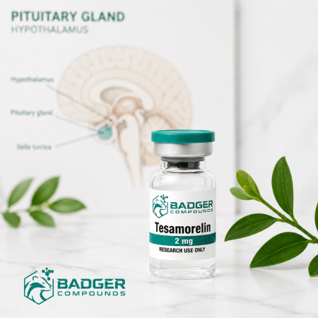 Tesamorelin growth hormone releasing hormone research - GHRH receptor agonist peptide investigation - Badger Compounds