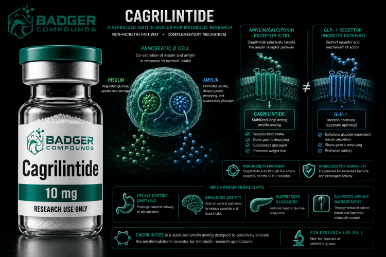 Cagrilintide long-acting amylin analog research vial and amylin receptor pathway