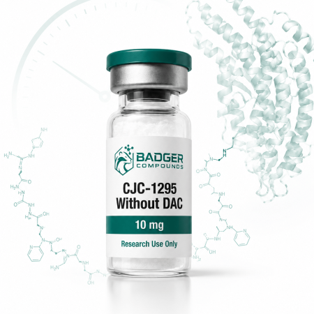 CJC-1295 GHRH analog peptide binding albumin protein to illustrate extended half-life in white and green