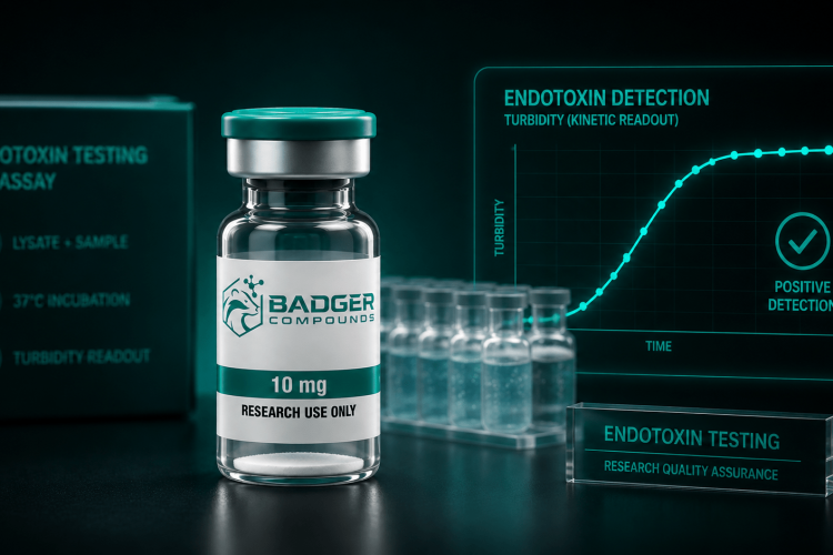 Endotoxin testing illustrated by a research peptide vial with an LAL assay data panel