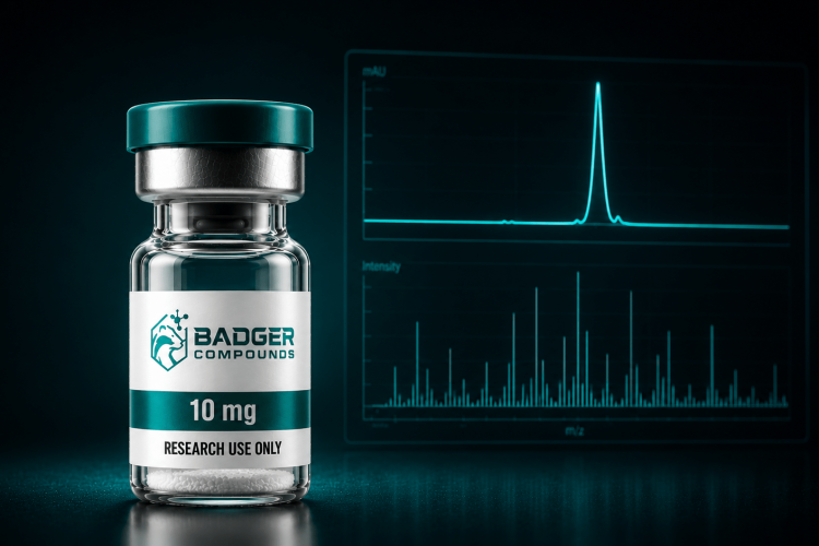 How to read a certificate of analysis shown by a research peptide vial beside a COA with an HPLC purity chromatogram