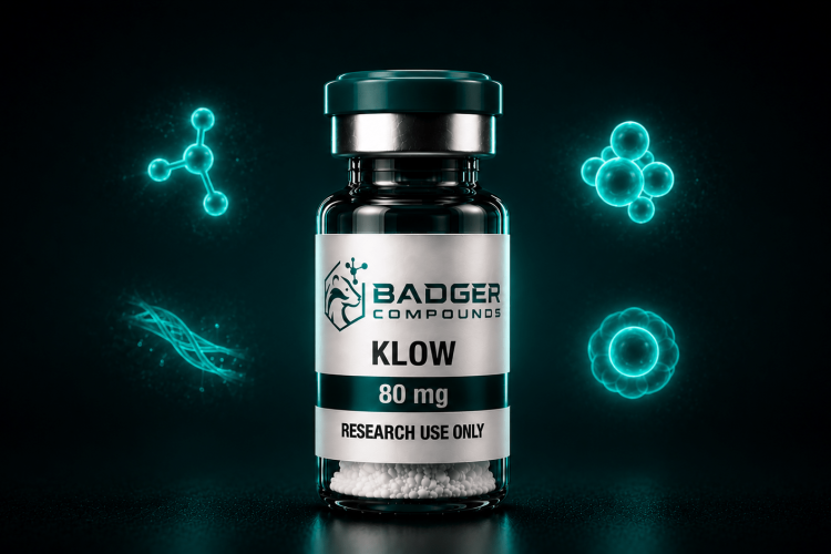KLOW-80 peptide blend vial showing its four-compound composition