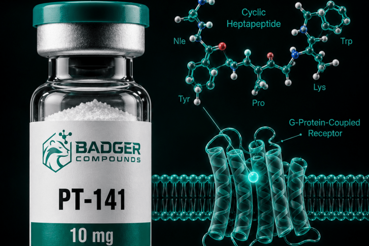 PT-141 bremelanotide melanocortin receptor research peptide vial